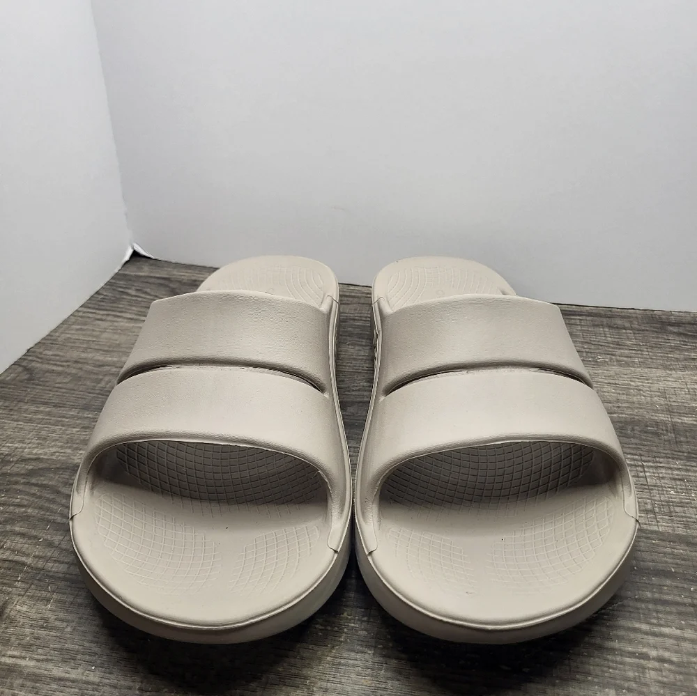 Oofos OOahh Mens Size 11 Recovery Slip-On Slides Beach Sandals Tan_4